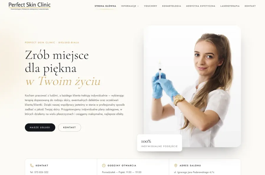 Perfect Skin Clinic — Klinika medycyny estetycznej i trychologii, realizacja strony internetowej
